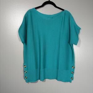 Marled Reunited Clothing Teal Boxy Minimalist Sweater - Size XL - Short Sleeves